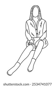 Lady posing while sitting, female silhouette sketch