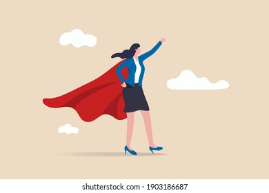 Lady power, woman leadership, feminism or female empowerment concept, confidence powerful businesswoman wearing business suit with superhero cape.