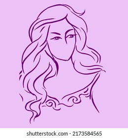 Lady purple line art vector for card, illustration, decoration