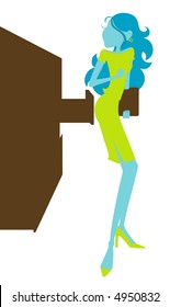 lady pushing cabinet by her bum(silhouette, vector)