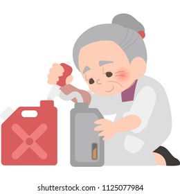 Lady putting oil.