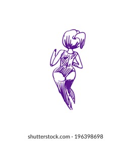  lady, quick hand drawn scribble or doodle style illustration 