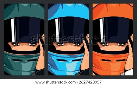 lady razer helmet vector full face line pop art logo colorful design abstract vector illustration isolated gray background for t-shirt, poster, clothing, merch, apparel, badge 