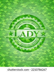 Lady realistic green mosaic emblem. Vector Illustration. Detailed. 