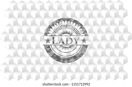 Lady realistic grey emblem with cube white background