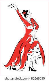 Lady in red dances flamenco