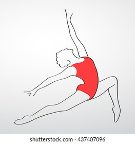 Lady in red dancing passionate dance. Studio symbol. Vector illustration