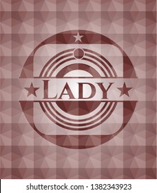 Lady red emblem with geometric pattern. Seamless.