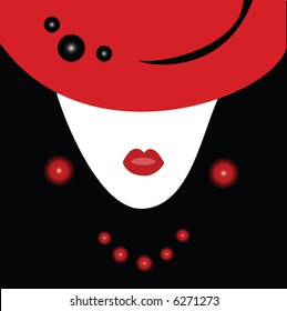 Lady in a Red Hat. Vector illustration