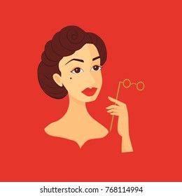 Lady in red with Lorgnette