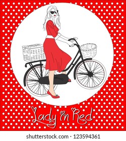 Lady in Red on a bicycle