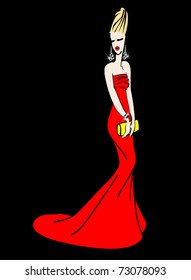 lady in red on a party