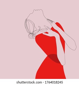 Lady in red vector one line minimalism