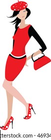 Lady in red in white background