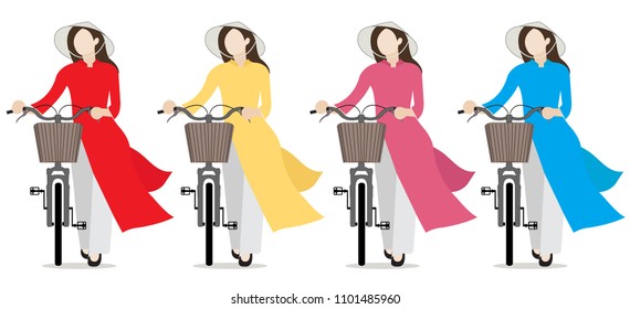 Lady riding bicycle in town, vector illustration.