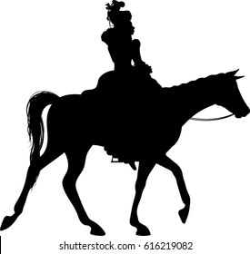 Lady Riding Horse Silhouette - Vector Illustration