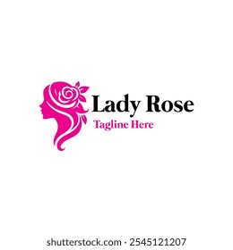 Lady With Rose For beauty and femininity Logo Design.Beautiful Lady Suitable For Salon Logo
