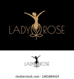 lady rose logo, flat line style, woman beauty, care and fashion symbol, elegant female icon, modern design