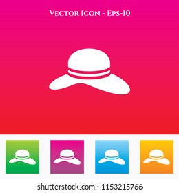 Lady Round Hat Icon in Colored Square box. eps-10