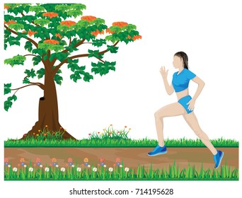 the lady run exercise in park vector design