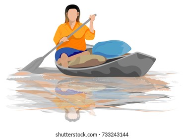 The Lady With Sampan Vector Design