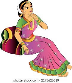 Lady In Saree Clipart. Story Book Character.