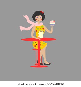 lady with scarf coffee and cake vector illustration.