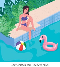lady seated in pool scene