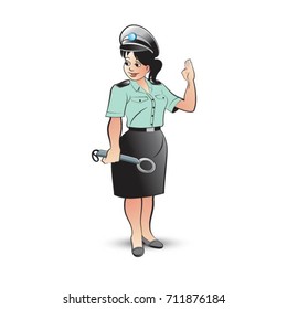 lady security guard with metal detector in color-vector drawing