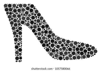 Lady Shoe composition of dots in different sizes and color tints. Circle dots are organized into lady shoe vector collage. Vector illustration.