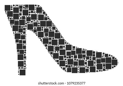 Lady Shoe mosaic icon of square figures and spheric dots in various sizes. Vector items are grouped into lady shoe collage design concept.