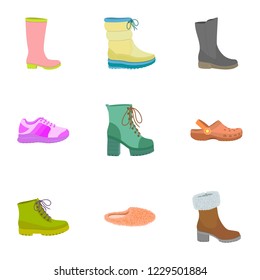 Lady shoes icon set. Flat set of 9 lady shoes vector icons for web design isolated on white background