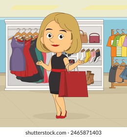 Lady Shopping, Fashion Shopper Fun Girls, Woman with Shopping Bags