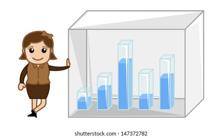 Lady Showing Glassy 3d Graph Bar Stats