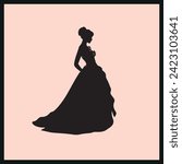 Lady Silhouette , Fancy Lady Silhouette Vector, Artistry Graceful Silhouette Bride