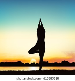 Lady silhouette image in the posture of Yoga.