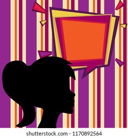 Lady silhouette and speech bubble.