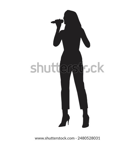 Lady singer with microphone flat silhouette