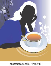 lady sitting with a cup of tea waiting	