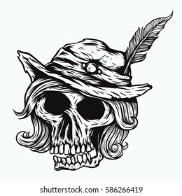 lady skull with hat drawing sketch