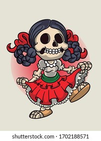 lady skull mexican aztec vector graphic