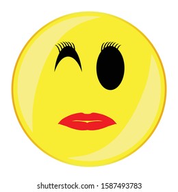 A lady smile face button isolated on a white background
