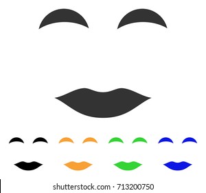 Lady Smile icon. Vector illustration style is a flat iconic lady smile symbol with black, gray, green, blue, yellow color versions. Designed for web and software interfaces.
