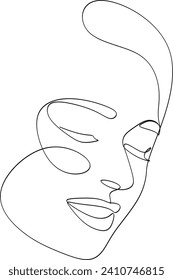 Lady smiling linear elegant line art drawing.Without artifi