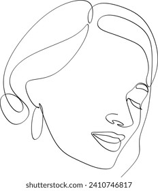 Lady smiling linear elegant line art drawing.Without artifi
