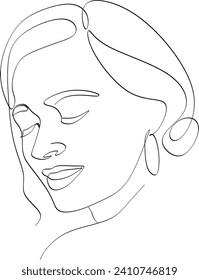 Lady smiling linear elegant line art drawing.Without artifi