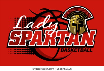 lady spartan basketball team design with helmet and ball for school, college or league