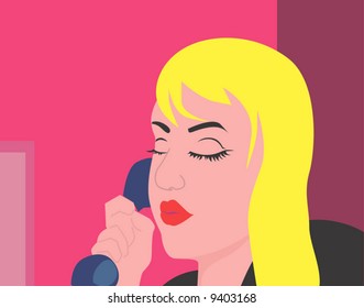 a lady speaks through telephone.	