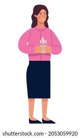 lady standing drinking coffee character