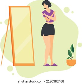 Lady Standing Front Of Mirror